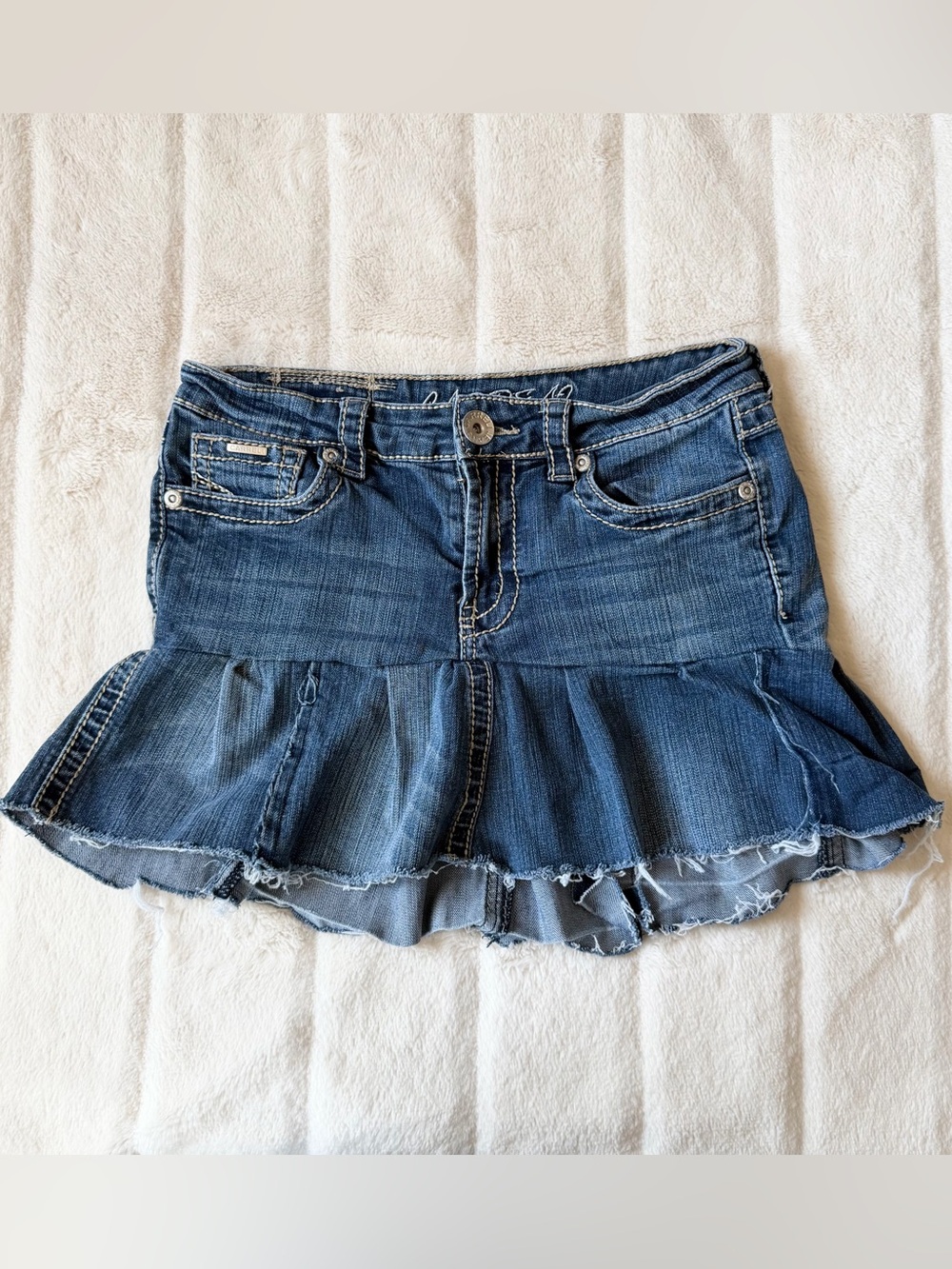 Y2K Ruffle Hem Denim Mini Skirt Size 28